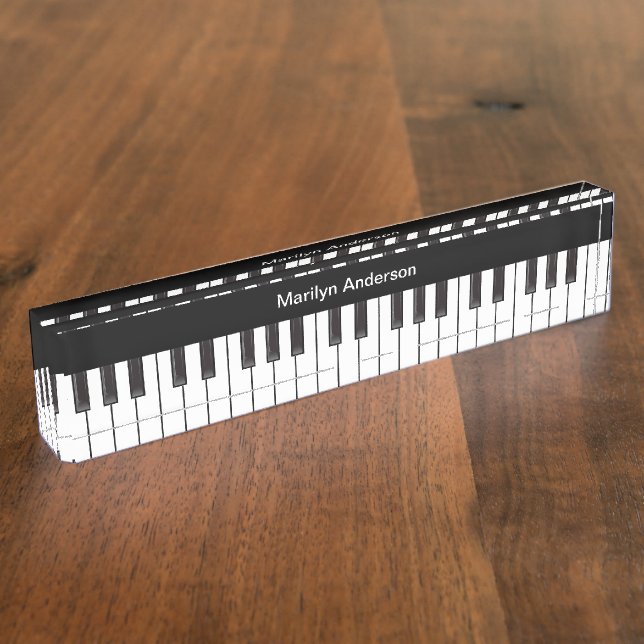 Placa De Nombre Tema musical Monograma de piano (Lateral)