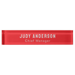 Placa De Nombre Tendencia Rojo Brillante Profesional Plano Moderno