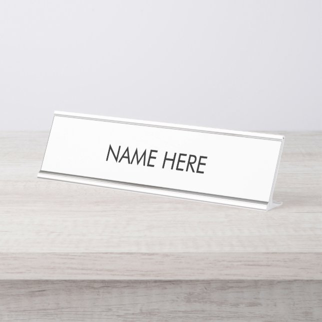 Placa De Nombre Texto de nombre personalizado blanco negro elegant (Anverso)