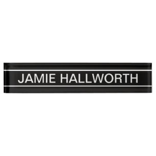 Placa De Nombre Texto de personalizable Negra y blanca moderna