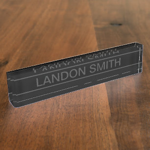 Placa De Nombre Texto de personalizable   Negra y gris oscuro