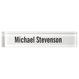 Placa De Nombre Texto negrita Blanco negro personalizado sencillo