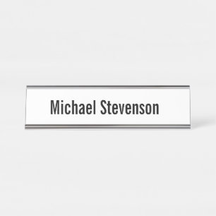 Placa De Nombre Texto negrita Blanco negro personalizado sencillo