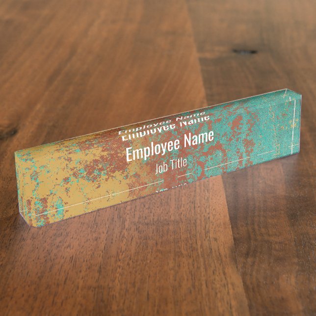 Placa De Nombre Textura marrón del Naranja azul turquesa de cobre (Lateral)