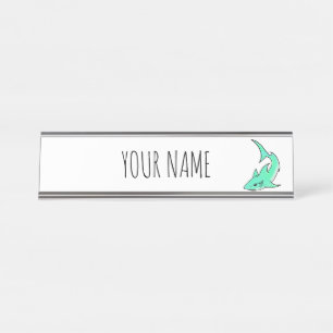 Placa De Nombre tiburón sonriente de dibujos animados menta azul v