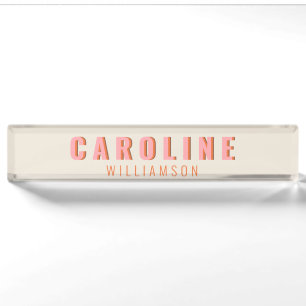Placa De Nombre Tipografía Creativa Moderna Retro Rosa y Naranja