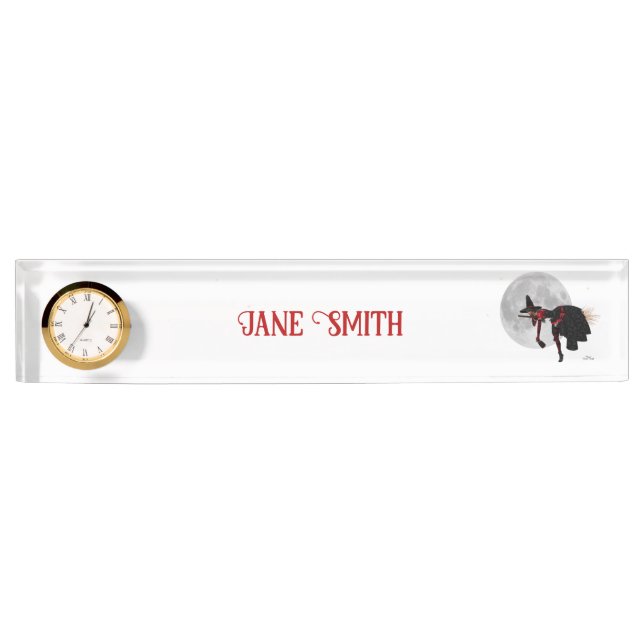 Placa De Nombre Tipsy Witch On Flying Broom Desk Name Plate (Anverso)
