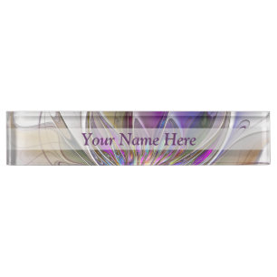 Placa De Nombre Título de Flor Fractal Enérgica y Colorida Abstrac