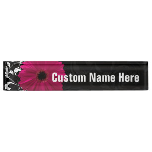 Placa De Nombre Tornillo blanco/negro de Fuchsia Gerbera