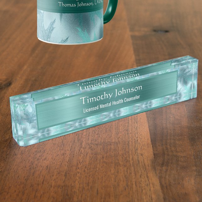 Placa De Nombre Tranquilo Leafy Verde azulado Shimmer Psychotherap (Subido por el creador)