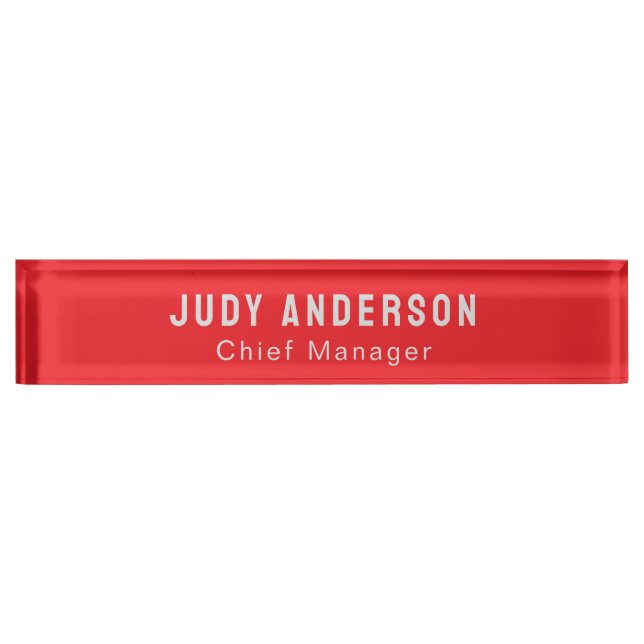 Placa De Nombre Trend Bright Red Professional Plain Modern Elegant (Anverso)
