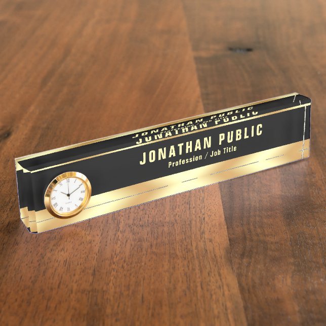 Placa De Nombre Trendy Elegant Template With Clock Luxurious (Lateral)