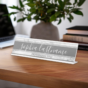 Placa De Nombre Trendy Faux Marble Pattern Signature and Title