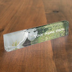 Placa De Nombre Trío de flor de tulipanos blancos
