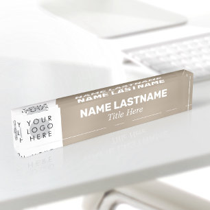 Placa De Nombre Tu logotipo marrón beige moderno nombre título sim