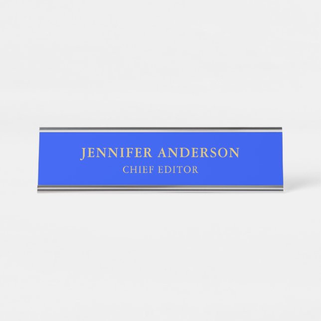 Placa De Nombre Ultramarine Blue Gold Professional Modern Plain (Anverso)