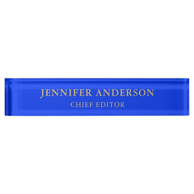 Placa De Nombre Ultramarine Blue Gold Professional Modern Plain (Anverso)