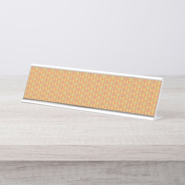 Placa De Nombre Un patrón simétrico naranja, amarillo y marrón con (Anverso)