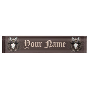 Placa De Nombre Un retrato cursi de bruja de Gato de Brujas Hallow