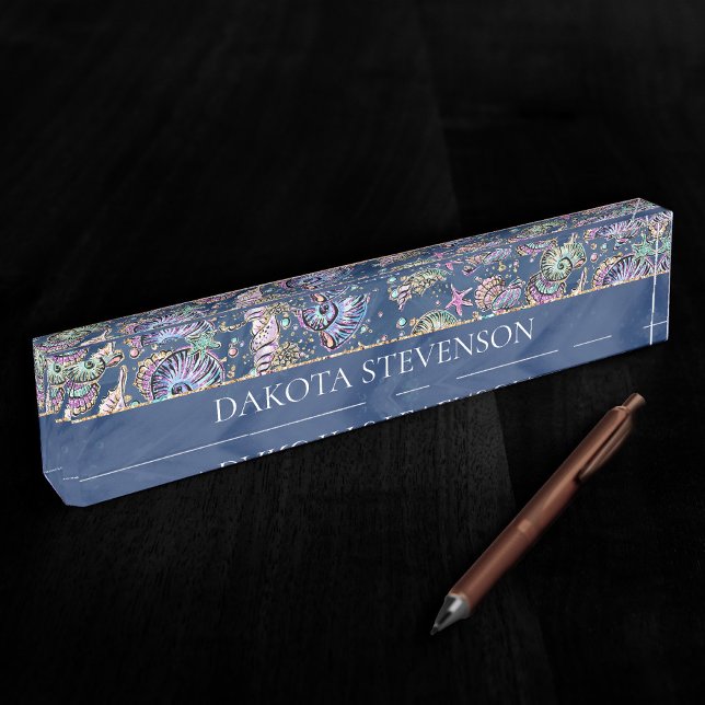 Placa De Nombre Underwater Blue Luxe | Caminata de Oro Pastel (Subido por el creador)