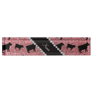 Placa De Nombre Vacas rosas claras conocidas personalizadas del