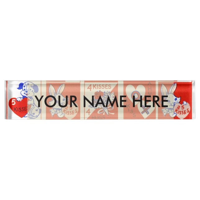 Placa De Nombre Valentine Retro Love Hugs Cute Pattern (Anverso)