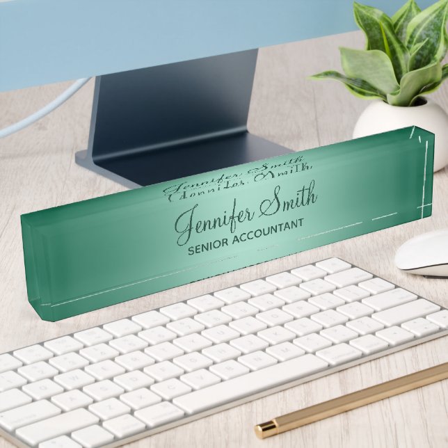 Placa De Nombre Verde Cazador Gradiente Teal Claro con Título del 