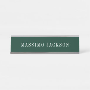 Placa De Nombre Verde oscuro minimalista plano moderno