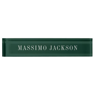 Placa De Nombre Verde oscuro minimalista simple moderno