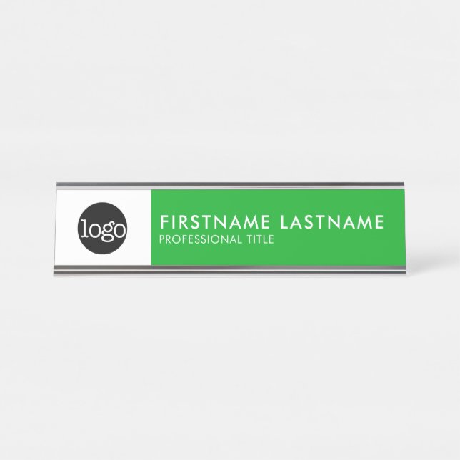 Placa De Nombre Verde y blanco moderno - Añadir logotipo, nombre,  (Anverso)