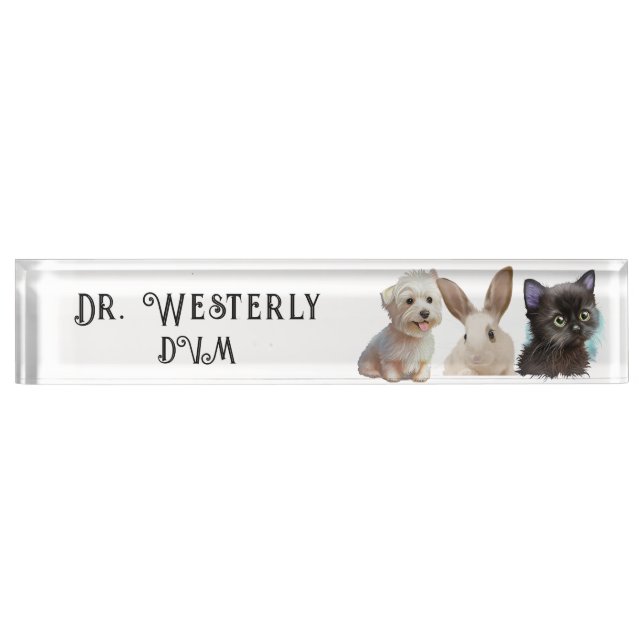 Placa De Nombre Veterinaria DVM Dog Cat Bunny (Anverso)