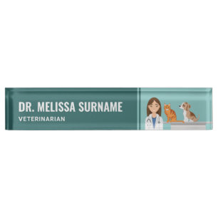 Placa De Nombre Veterinaria Mujer Clínica Veterinaria Mascota Anim