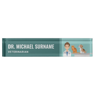Placa De Nombre Veterinario Hombre Clínica Veterinaria Mascota Ani