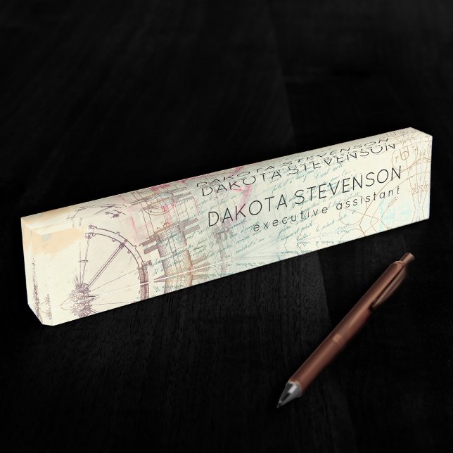 Placa De Nombre Victorian Steampunk | Grunge Pastel de acuarela (Subido por el creador)