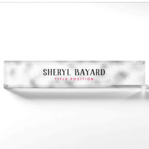 Placa De Nombre Vidrio Monogramado Blanco Y Gris