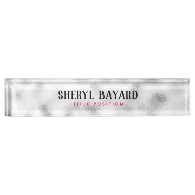 Placa De Nombre Vidrio Monogramado Blanco Y Gris (Anverso)