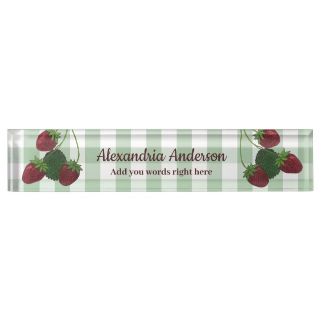 Placa De Nombre Vino De Fresas Y Nameplate De Gingham (Anverso)