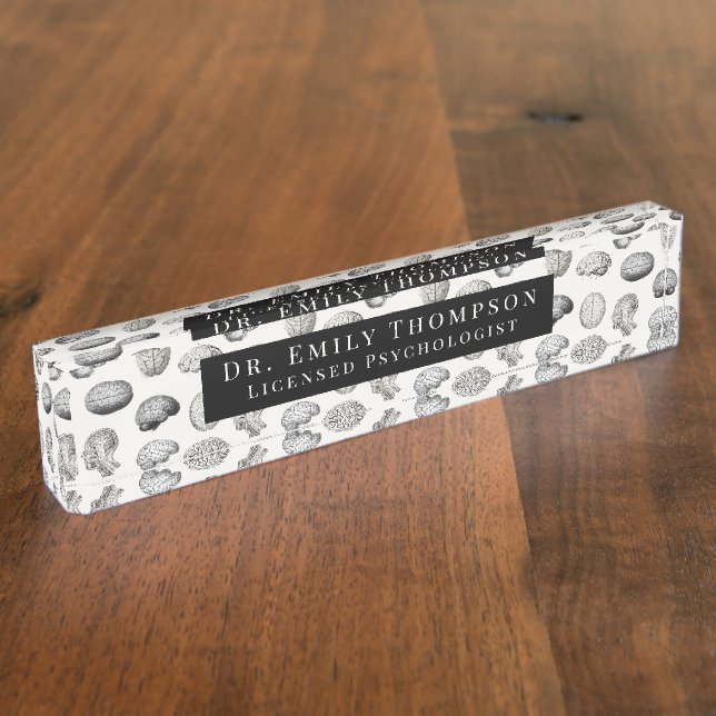 Placa De Nombre Vintage Brain Anatomy Biology Illustrations (Lateral)