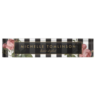 Placa De Nombre Vintage Floral Strike Desk Nameplate