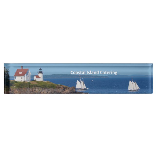 Placa De Nombre Vintage Travel Blue Ocean Lighthouse Maine Sail (Anverso)