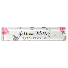 Placa De Nombre Vintage Watercolor Florals Diseñador de naves II