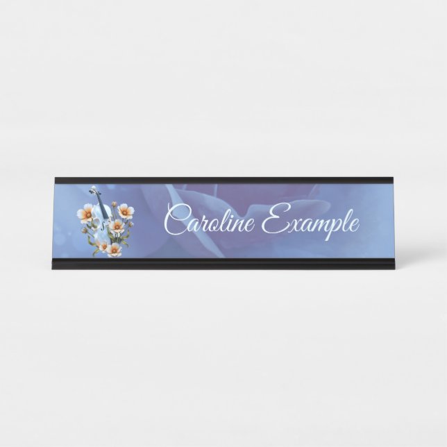 Placa De Nombre Violín blanco con flores - Música elegante y natur (Anverso)