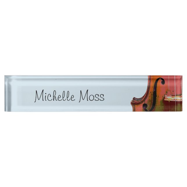 Placa De Nombre Violin Music Studio Blue Personalizado (Anverso)