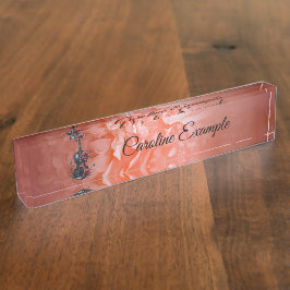 Placa De Nombre Violín negro gótico con rosas rojas