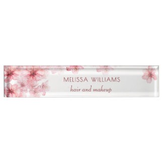 Placa De Nombre Watercolor Cherry Blossoms Pink Floral