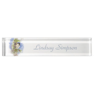 Placa De Nombre Watercolor Cute Chickadee Arte Natural de Aves