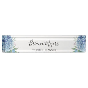 Placa De Nombre Watercolor Floral Azul Moderno Hydrangeas Negocios