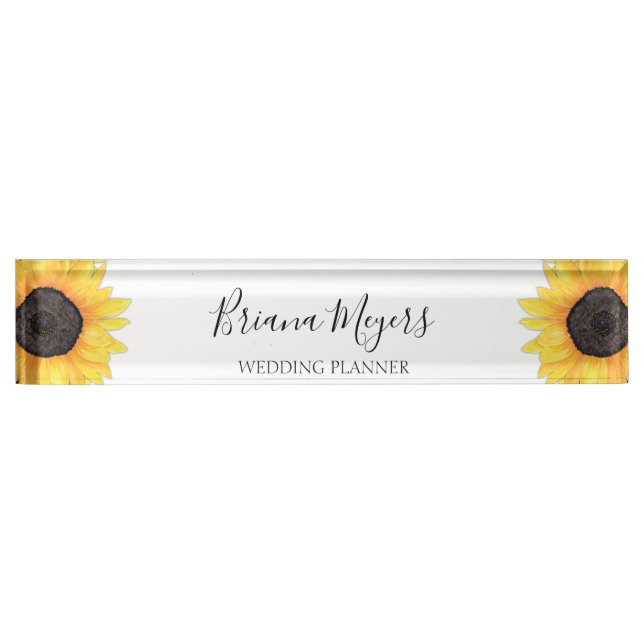 Placa De Nombre Watercolor Moderno Floral Sunflower Business (Anverso)