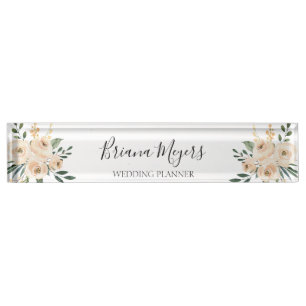 Placa De Nombre Watercolor Moderno Rubor Peach Hydrangeas Business