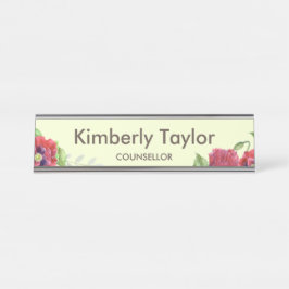 Placa De Nombre Watercolor Red Poppies Oficina de Ilustracion Flor